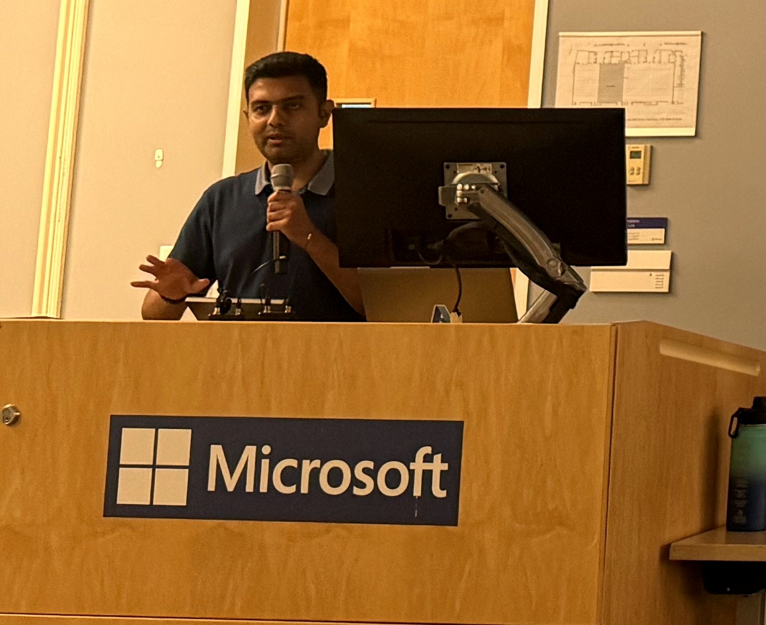 Nilay Shah speaking at a Microsoft engineering event